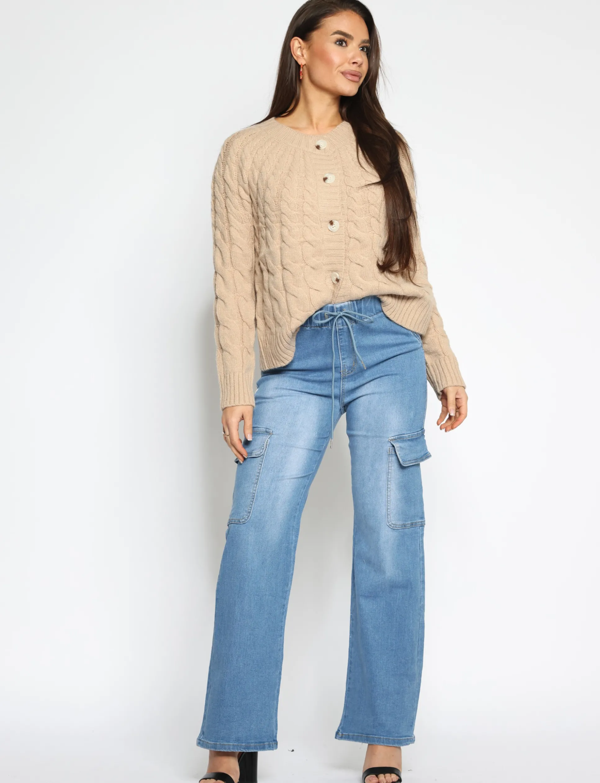 analucy__cargo_jeans_elas_0.webp ANALUCY | Cargo jeans, elastische band Blauw