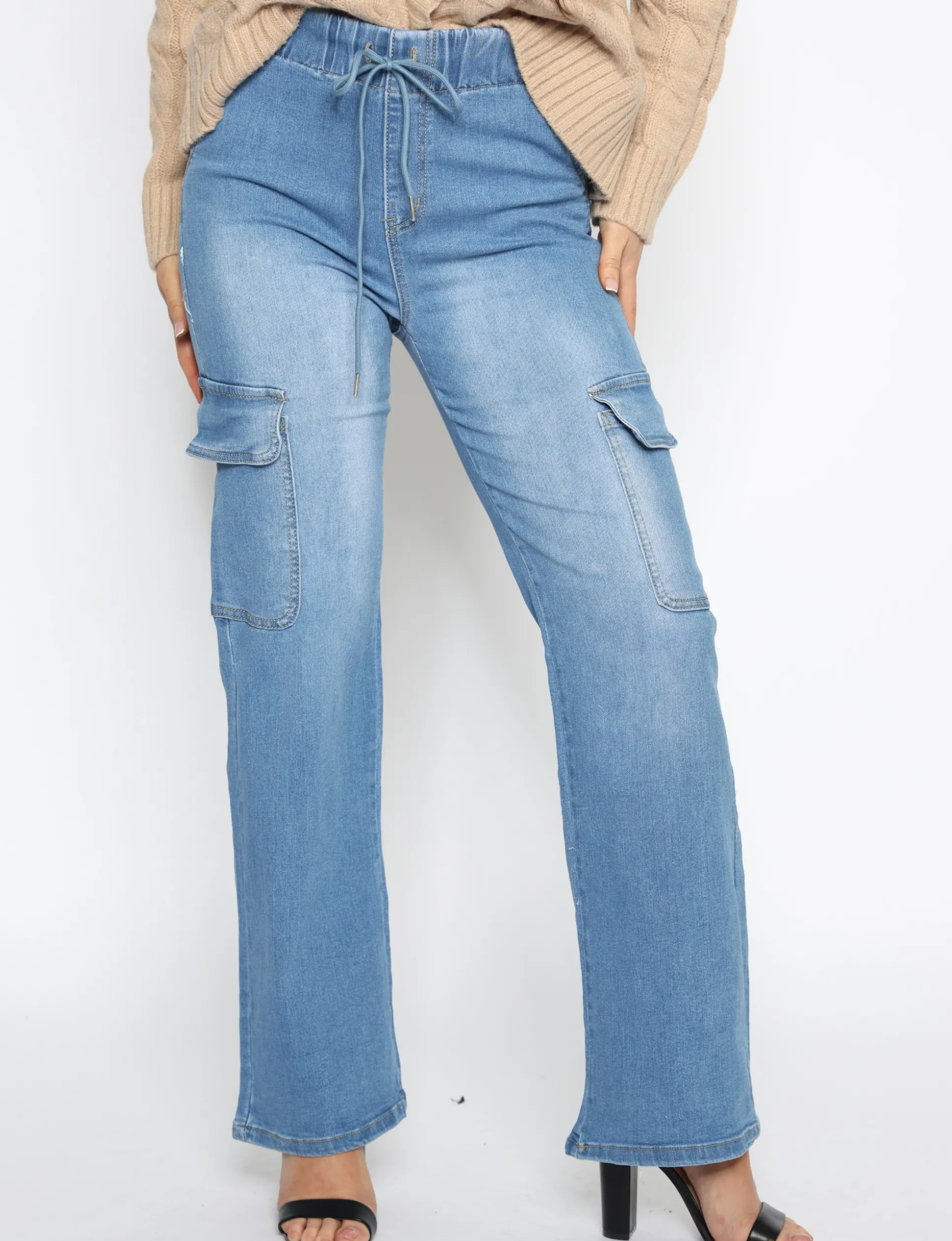 analucy__cargo_jeans_elas_1.webp ANALUCY | Cargo jeans, elastische band Blauw