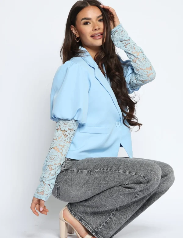 Blazer met kanten mouwen Lulu Lichtblauw