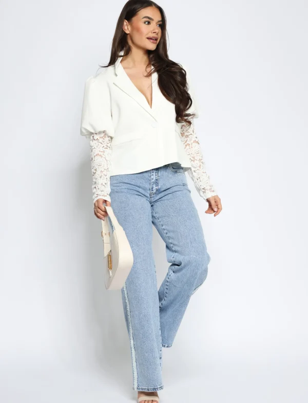 Blazer met kanten mouwen Lulu Wit
