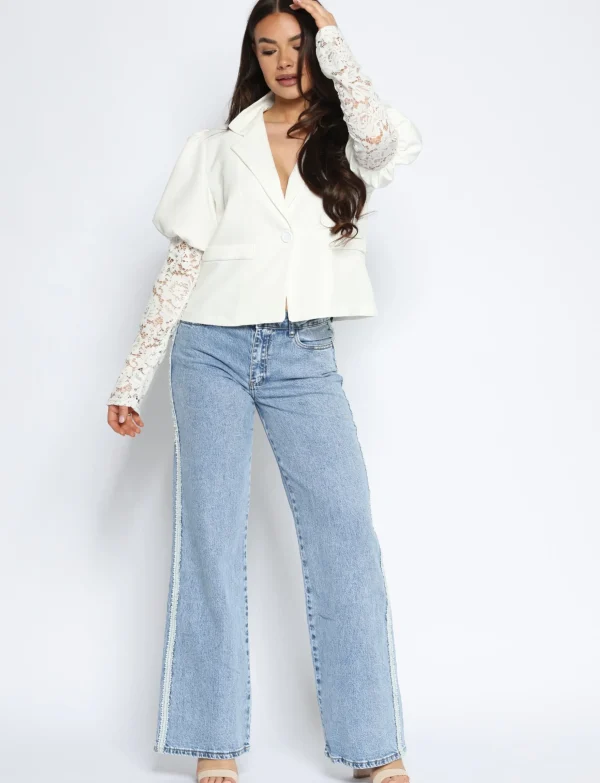 Blazer met kanten mouwen Lulu Wit