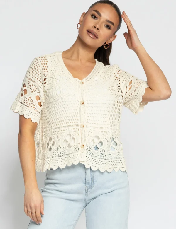 Gehaakte top Mina Beige