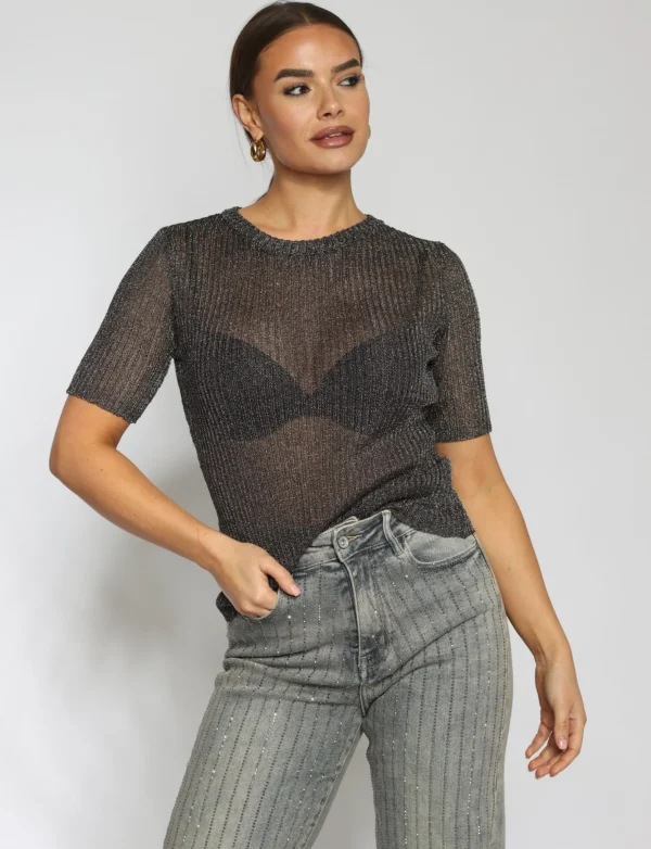 Glitter top Revy Zilver