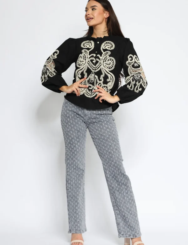 Hello Miss | Wide leg jeans H655-3 Grijs