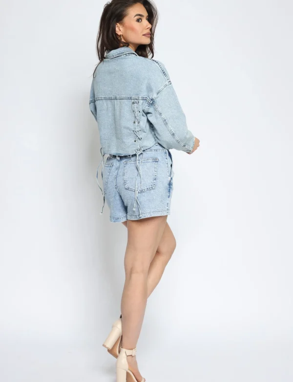 Queen Hearts | Cropped jacket back lace W3735 Blauw