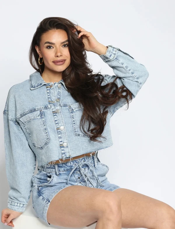 Queen Hearts | Cropped jacket back lace W3735 Blauw