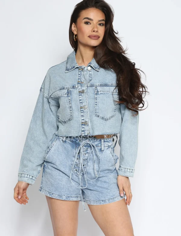 Queen Hearts | Denim short front lace W3736 Blauw