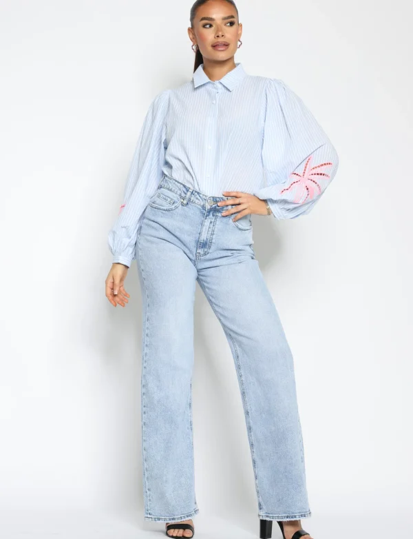 Queen Hearts | Wide leg, Straight jeans W3376 STRE Lichtblauw