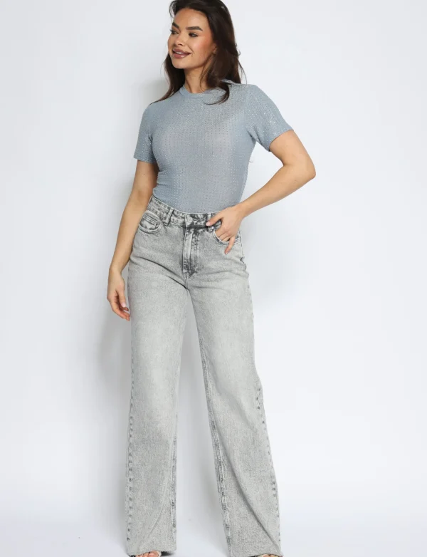 Queen Hearts | Wide leg, Straight jeans W3636 TALL Lichtgrijs