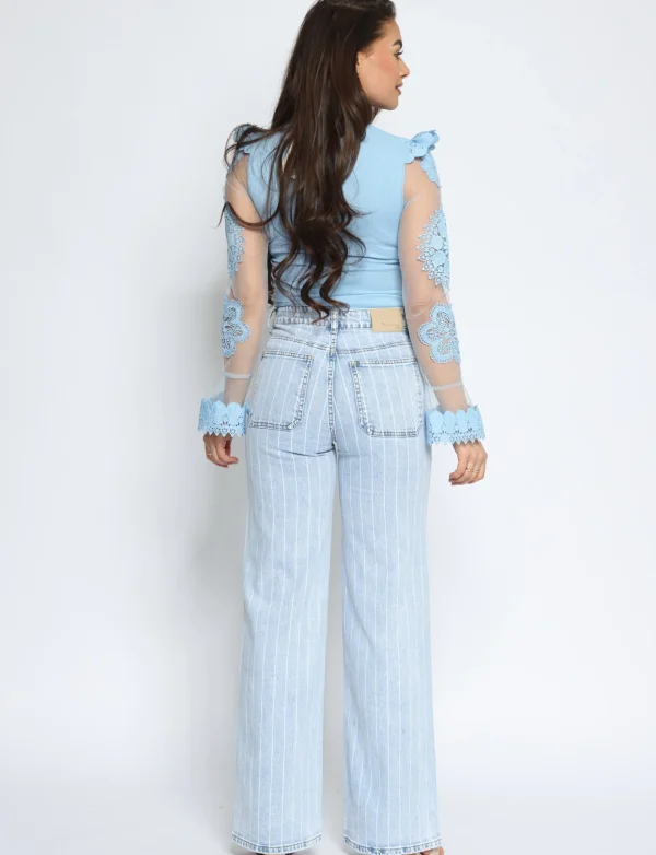 Queen Hearts | Wide leg, Straight jeans W3726 Lichtblauw