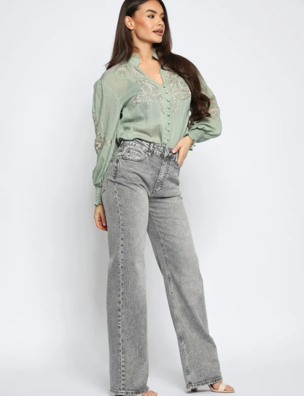 Queen Hearts | Wide leg, Straight jeans W3557 STRETCH Grijs