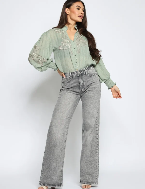 Queen Hearts | Wide leg, Straight jeans W3557 STRETCH Grijs