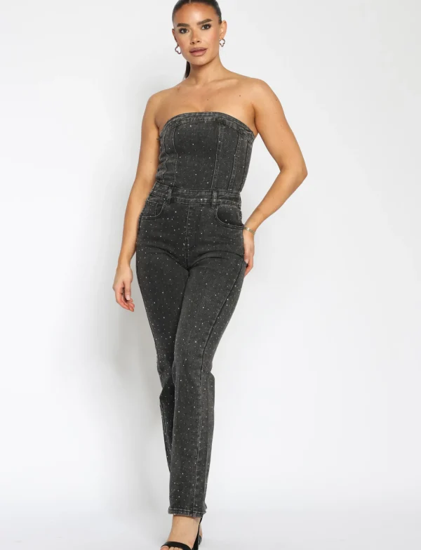 Strapless jumpsuit Shae Donkergrijs