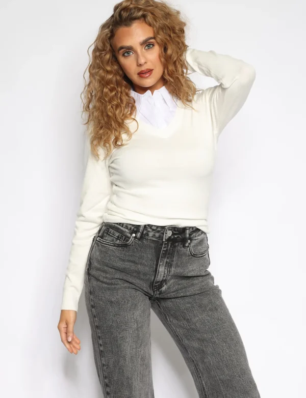 Top met blouse kraag Kiki Roomwit