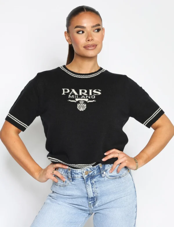 Trui Paris Milano korte mouwen Zwart