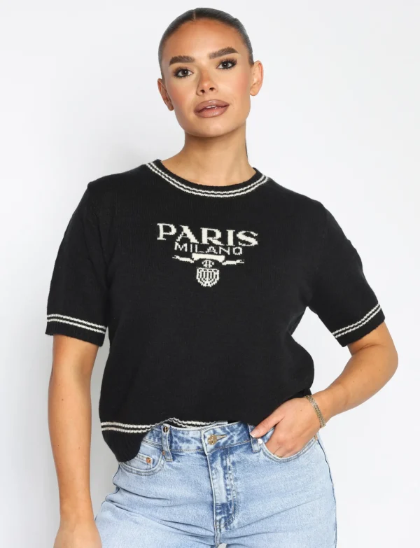 Trui Paris Milano korte mouwen Zwart